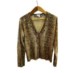 Sweater, size large, animal print button front embellished sequins, retro, Y2K